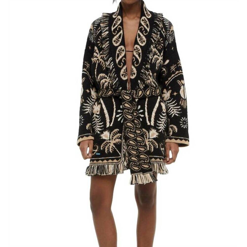 NEW ALANUI lush nature foulard cardigan in black/brown